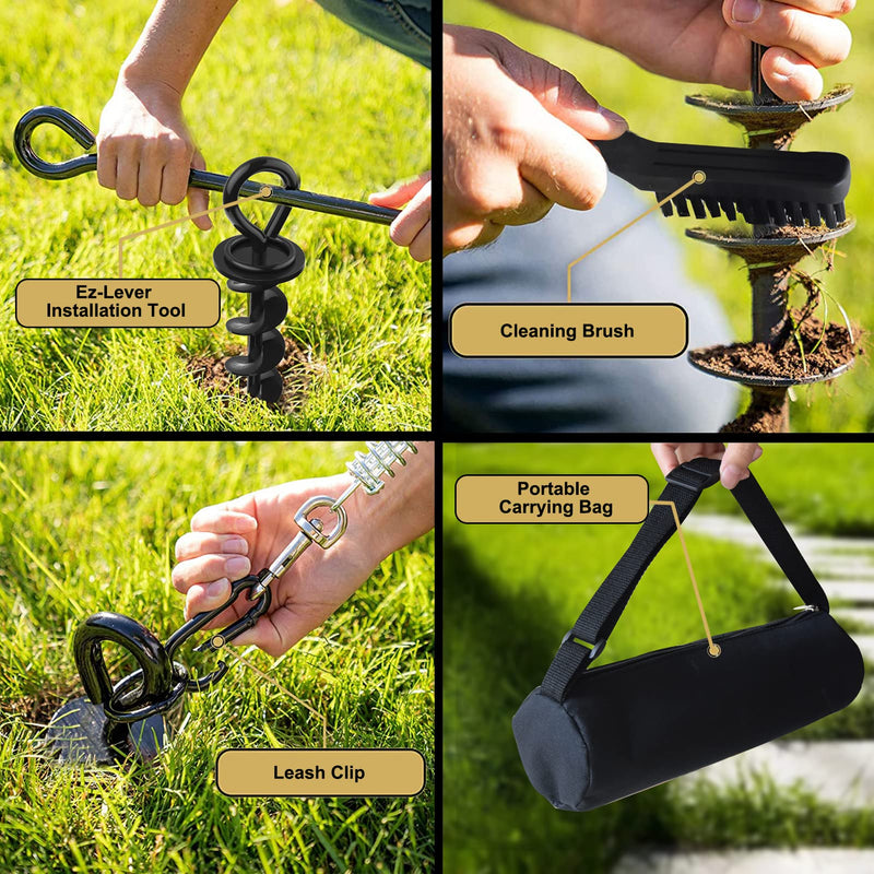 Eurmax USA Heavy Duty Dog Tie Out Stake for Large Dogs up to 210 lbs Dog Stakes for Outside,Dog Anchor, and Dog Gadget Dog Accessories Dog Leash Stake Dog Runner Trampoline Stakes 2-Pack (Black) Black-2pack - PawsPlanet Australia