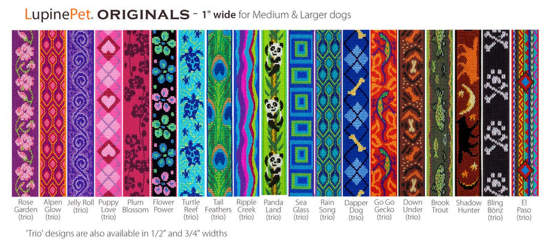 Lupine Medium Dog Collar 1" Wide Puppy Love Design adjusts from 12" to 20" 1"W; 12-20" Neck - PawsPlanet Australia