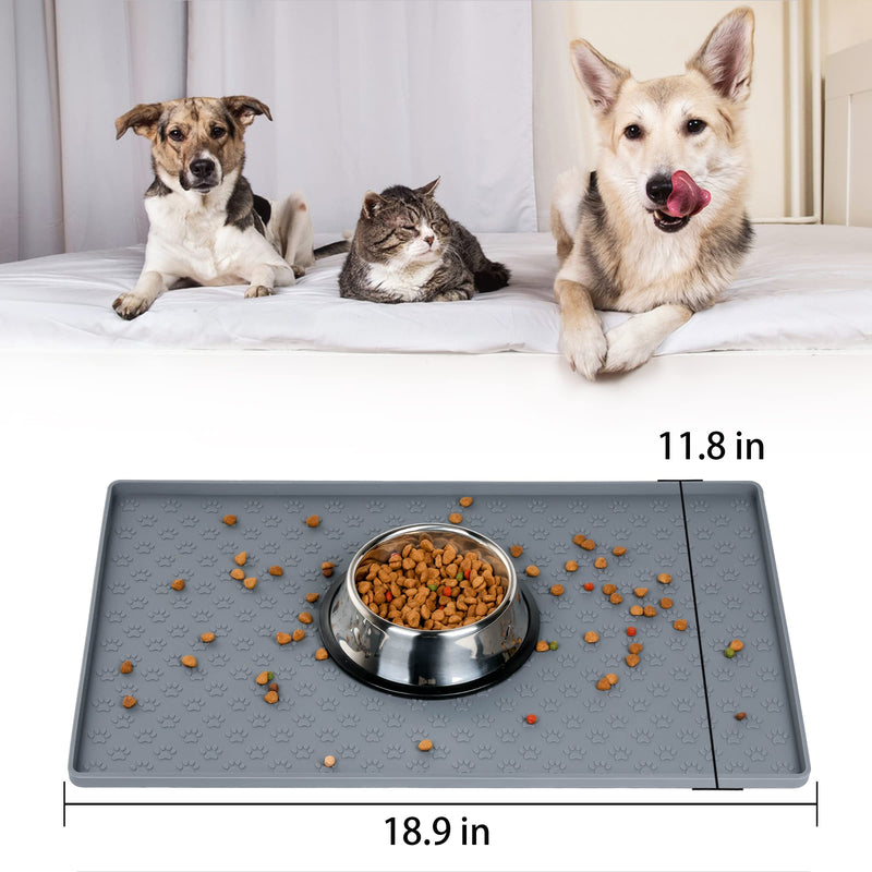 Dog Cat Pet Food Mat Dog Feeding Mat for Food and Water Silicone Dog Dish Mats for Floors Waterproof Slip Dog Bowl Mat with Raised Edges to Prevent Food and Water Messes on Floor 18X12Inch Grey - PawsPlanet Australia
