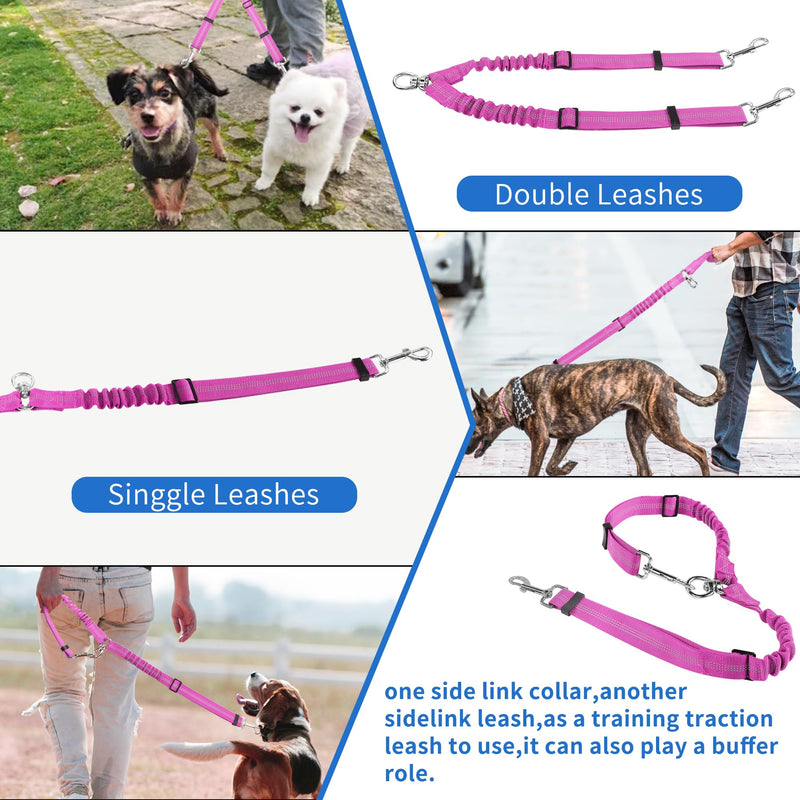 YAODHAOD Double Dog Leash,Two Dog Leash Splitter, No Tangle 360° Swivel Rotation Reflective Lead, Adjustable Length Bungee Heavy Duty Walking Training Dual Extension (Rose Red) Rose Red - PawsPlanet Australia