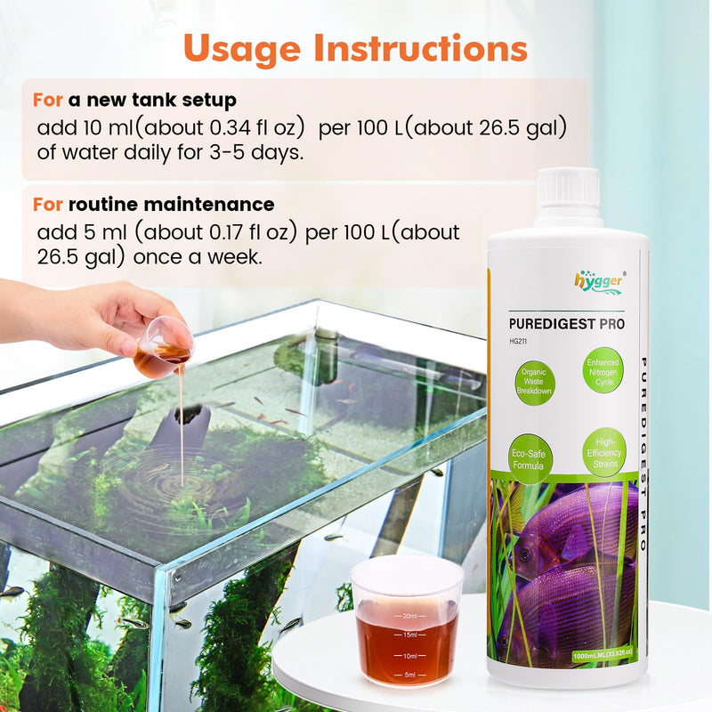 hygger Aquarium Water Bio-Clarifier, Reducing Fish Waste and Cleaning Organic Sludge, Natural Fish Tank Aquarium Leave-in Waste Management Solution for Freshwater and Saltwater Tanks, 300 ML - PawsPlanet Australia