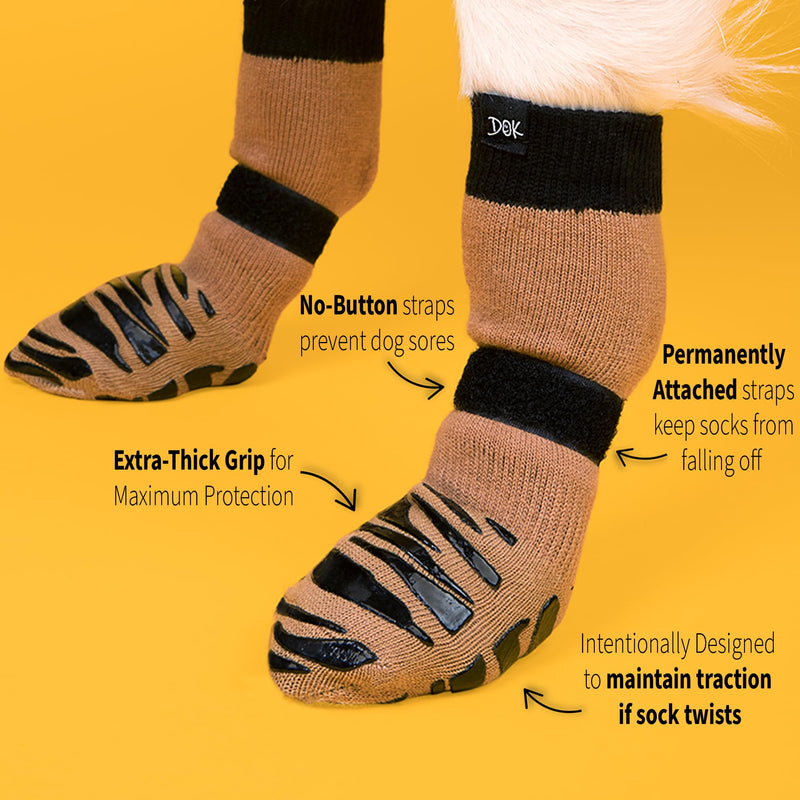 DOK TigerToes Premium Non-Slip Dog Socks for Hardwood Floors - Extra-Thick Grip That Works Even When Twisted - Prevents Licking, Slipping, and Great for Dog Paw Protection (Cool Caramel, Large) Cool Caramel - PawsPlanet Australia