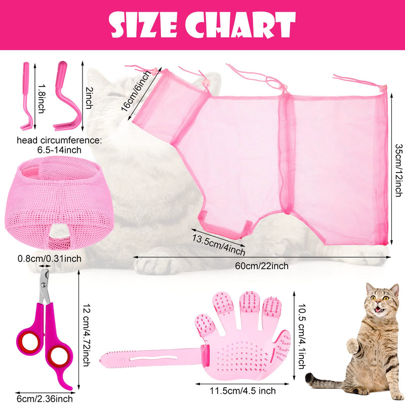 Patelai 5 Pcs Cat Bathing Bag Set Cat Grooming Bag Adjustable Pet Shower Net Muzzles Nail Clipper Tick Remover Tool Massage Brush(Pink) Pink - PawsPlanet Australia