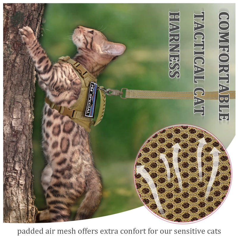 Tactical Cat Harness and Leash for Walking Esacpe Proof,Adjustable Soft Mesh Large Cat Vest with Rubber Handle Easy to Control,Molle Pathes L A-khaki - PawsPlanet Australia