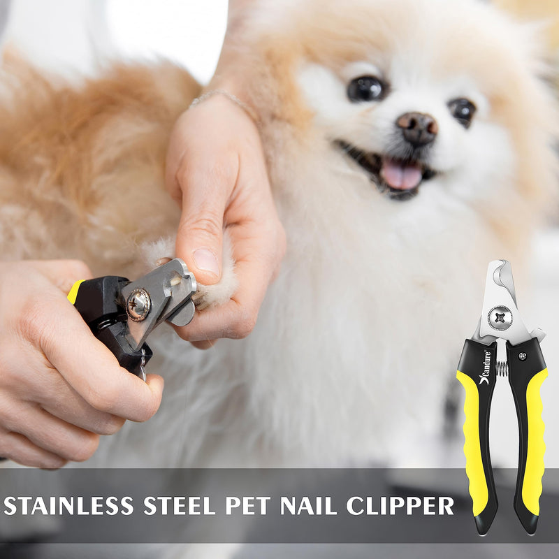 Candure Dog Nail Clippers for Pet Grooming - Professional Cat Nail Trimmers Suitable for Small to Medium Breeds with a Safety Guard & Nail File Yellow Medium to Small - PawsPlanet Australia