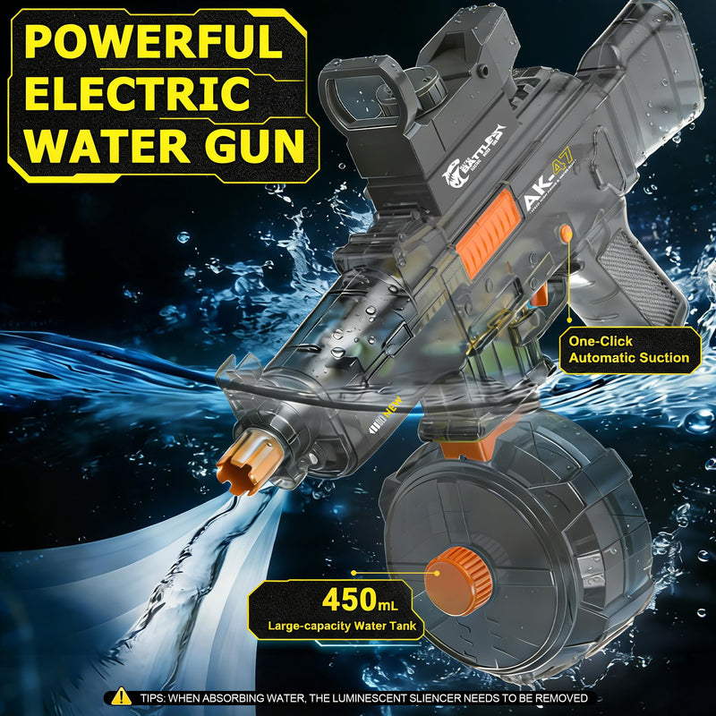 Electric Water Gun for Kids & Adults - 32FT Long Range Automatic Squirt Gun with LED Muzzle Flash Automatic Refill 450ML Water Tank, Backyard Water Blaster Pistol Outdoor Pool Party Summer Toy(Grey) Grey - PawsPlanet Australia