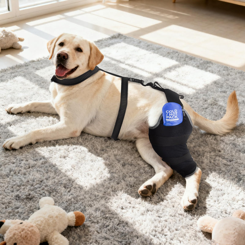 Dog Knee Braces for Back Leg, Dual-Use for Hot/Cold Compress Relieves Acute Joint Pain and ACL Injuries, Includes Removable Gel Ice Pack Suitable for Medium to Large Dogs, Right Leg M