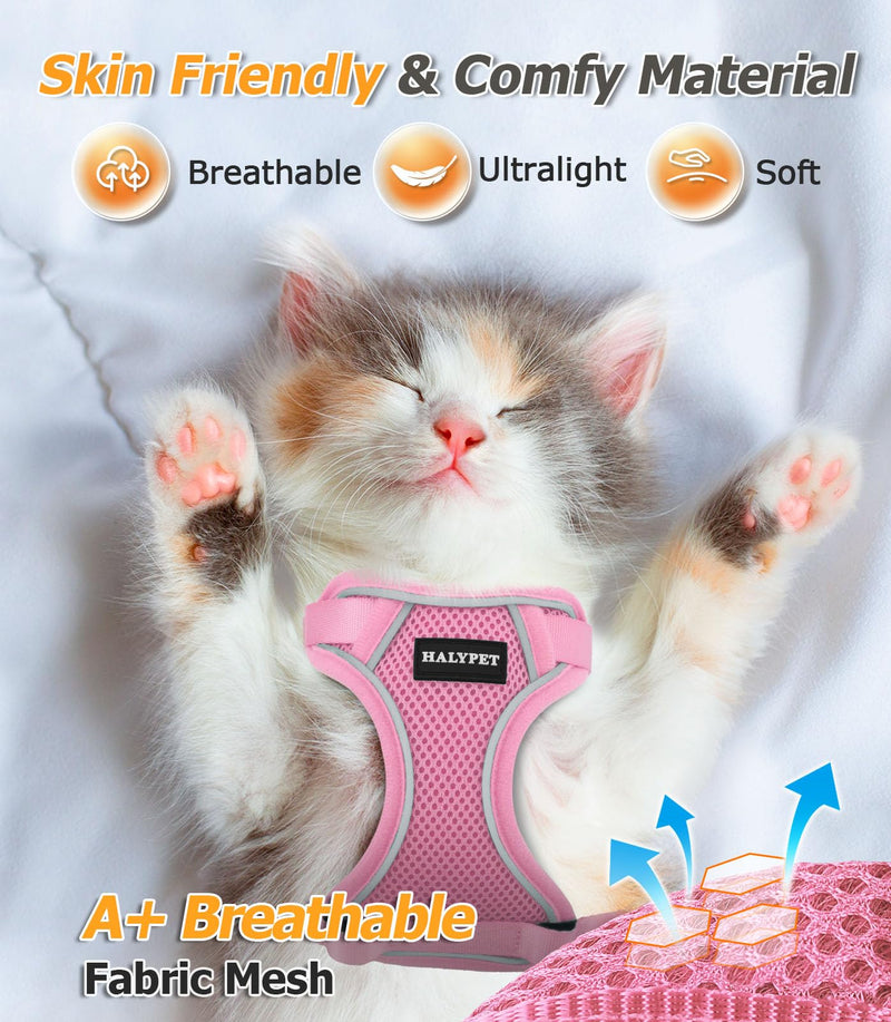 Halypet Cat Harness and Leash Set [MAX Safety 4th-Gen Upgrade] Escape Proof Adjustable Cat Leash Comfortable Soft Vest Easy to Wear Kitten Harness with Reflective Strip for Cats Walking, M Pink H600 Pro Pink Medium (13-18lb) - PawsPlanet Australia