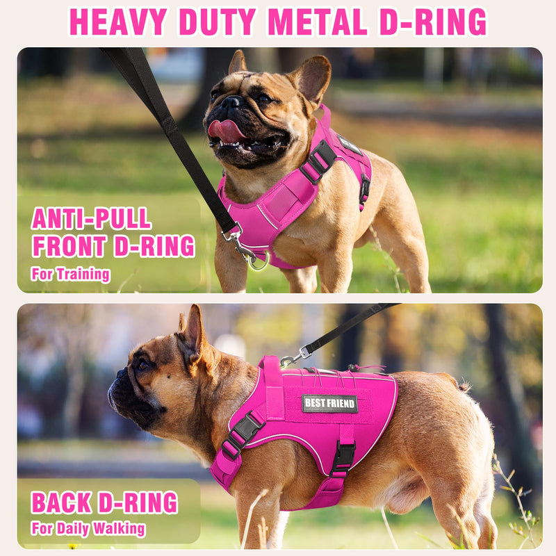 Tactical Dog Harness Medium Sized Dog,No Pull Military Dog Vest with Handle,Reflective Heavy Duty Pet Harness for Walking Hiking Training Pink M Hot Pink