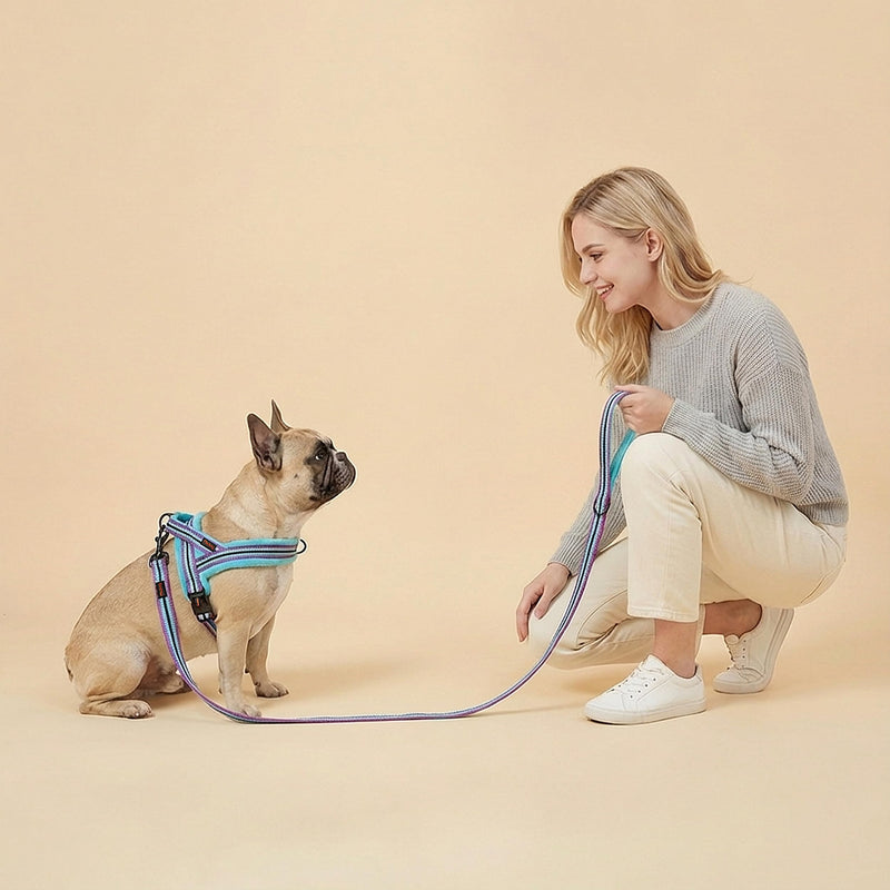 Didog Soft Flannel Padded Dog Vest Harness, No Pull/Quick Fit Reflective Dog Strap Harness, Easy for Training Walking (S:Chest 18-22", Mixed-Blue) S:chest 18-22" - PawsPlanet Australia