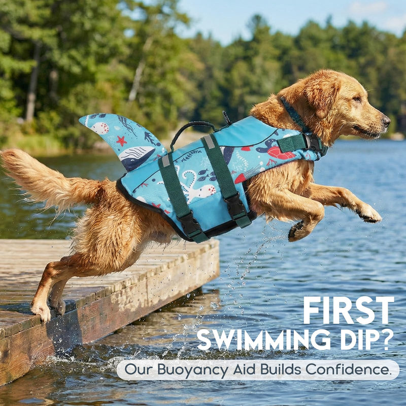 ASENKU Dog Life Jacket - Pet Safety Vest for Swimming & Boating, Shark Life Jacket with Floatation, Dog Lifesavers Swimsuits for Small Medium Large Dogs (Ocean, 2XL) XX-Large Ocean - PawsPlanet Australia