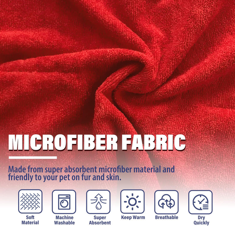 Dog Drying Coat - Fast Drying Dog Towel Robe - Microfiber Dog Drying Bag Super Absorbent Pet Bathrobe, Adjustable Collar & Belly Strap Fast Drying Coat Dog Bath Robe Towel (Medium, Red) Medium - PawsPlanet Australia
