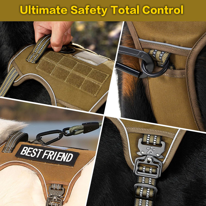 PawsPassion No Pull Dog Harness for Medium Large Dog, Heavy Duty Tactical Adjustable Pet Harness, Voyager Service Walking Vest Harness with Easy Control Handle Reflective Strip (Sandstone, L) Sandstone - PawsPlanet Australia