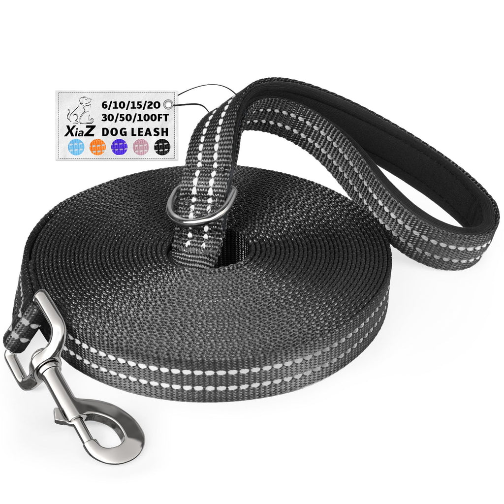 Long Leash for Dogs XiaZ Long Dog Leash 30 Feet Long Line Dog Leash 30ft Long Dog Lead 30 Foot Leash for Dogs Black Dog Training Leash Nylon Padded Handle Reflective Hiking Camping Yard D-Black