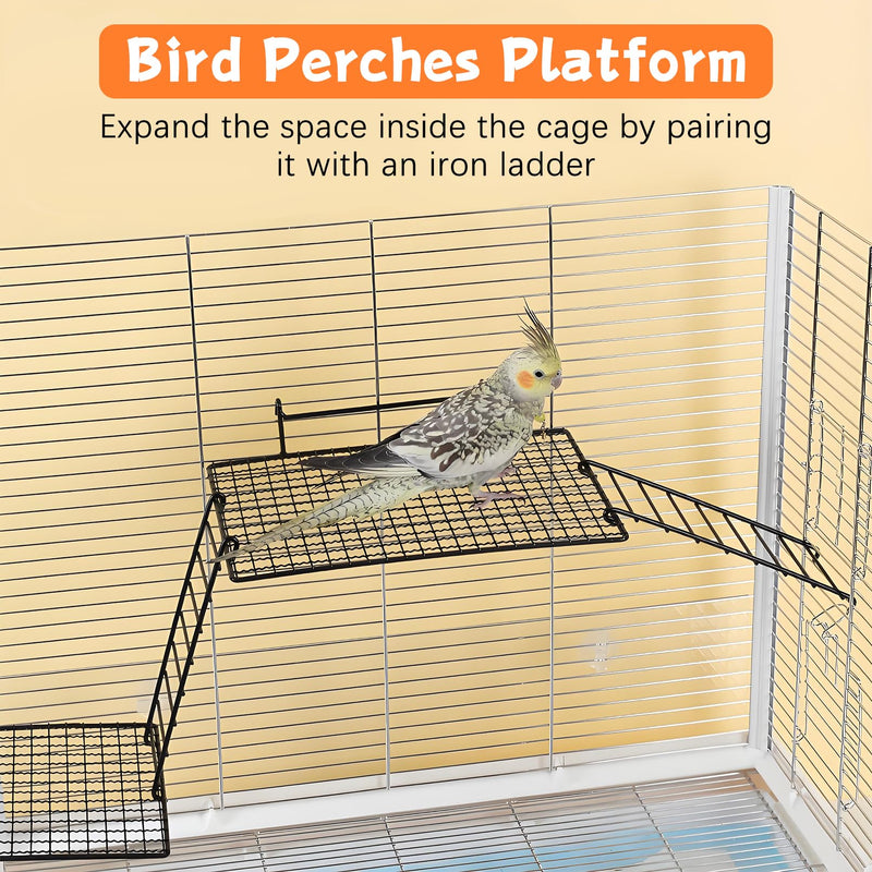 BNOSDM 4 PCS Bird Perches Platform, Stainless Steel Grid Platform for Parakeet Parrot Stand with Climbing Ladder Bird Cage Accessories for Small to Large Birds (Black) Black - M +L - Hook - PawsPlanet Australia