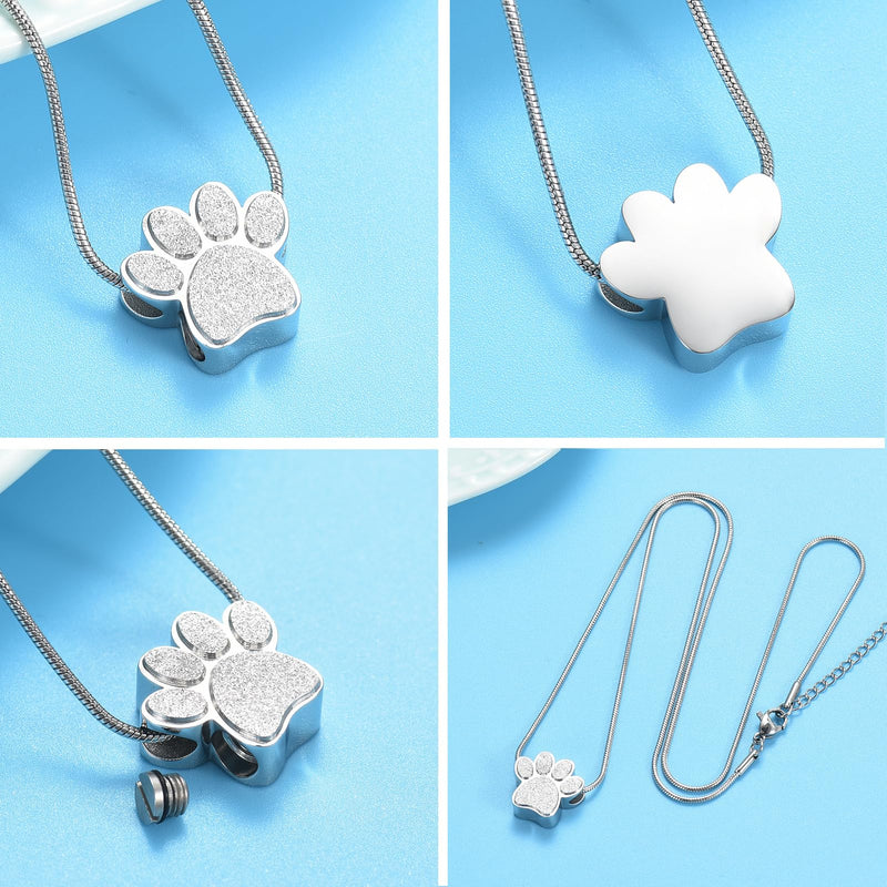 zeqingjw Pet Cremation Jewelry for Ashes Pendant Paw Print Pet Heart Urn Necklace Memorial Keepsake Jewelry for Pet/Dog's/Cat's Ashes Paw-Silver
