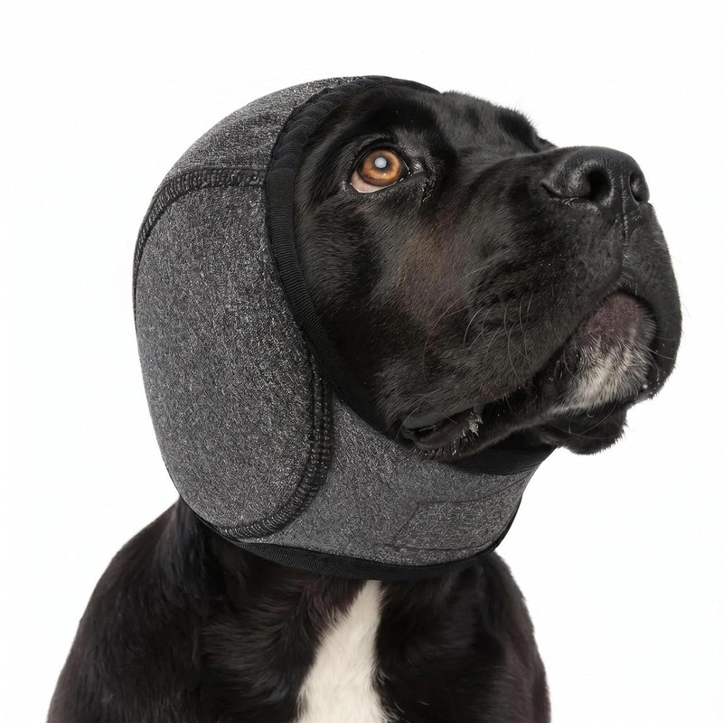 Dog Ear Defenders, Stretchy Dog Snood for Small Medium Dogs, Reusable Ear Cover Accessory for Grooming, Bathing, Swimming, Travel, Fireworks and Supervised Everyday Use, Dark Grey