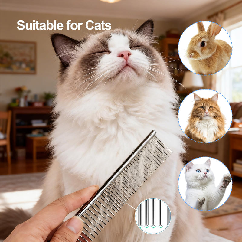 Dog Comb for Grooming Matting, ddoutot Cat Domb with Rounded Ends Stainless Steel Teeth, Metal Comb for Dogs-Long and Short Haired such as Greyhound Poodle Doodle and Pet Cat, 7.4"/Sliver 1pcs metal comb
