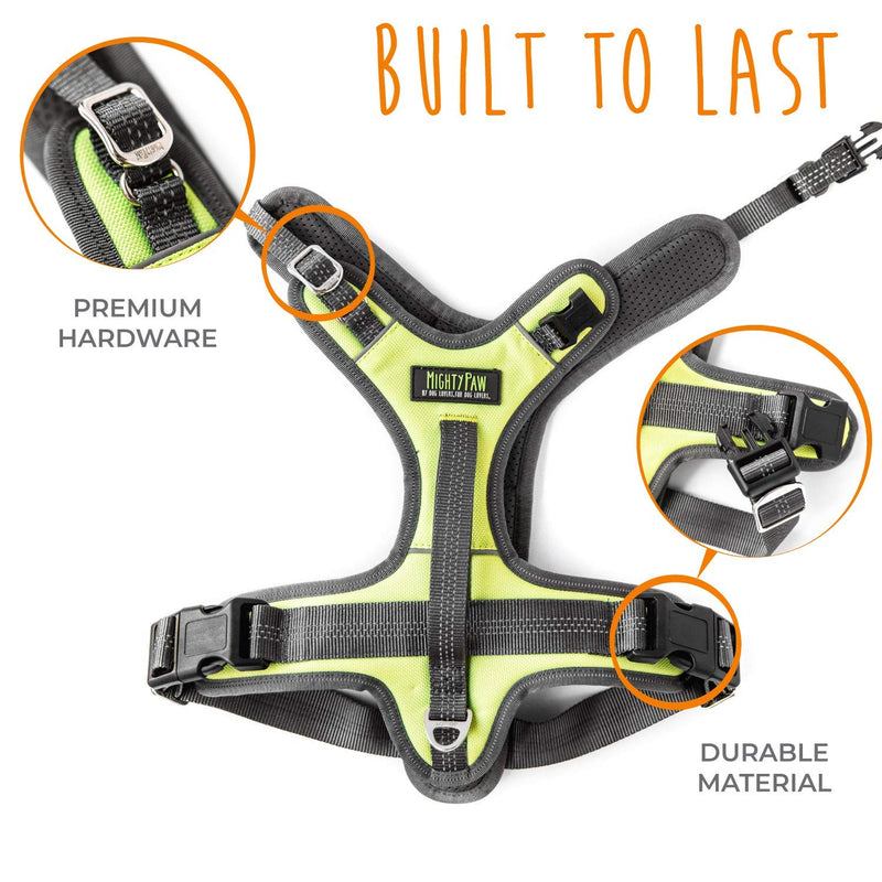 Mighty Paw Sport Harness 2.0 - Padded Canine Accessory - Adjustable Neck and Chest Straps - Enhanced Visibility with Reflective Stitching - Dog Body Harness - Neoprene Dog Harness - Medium - Green - PawsPlanet Australia