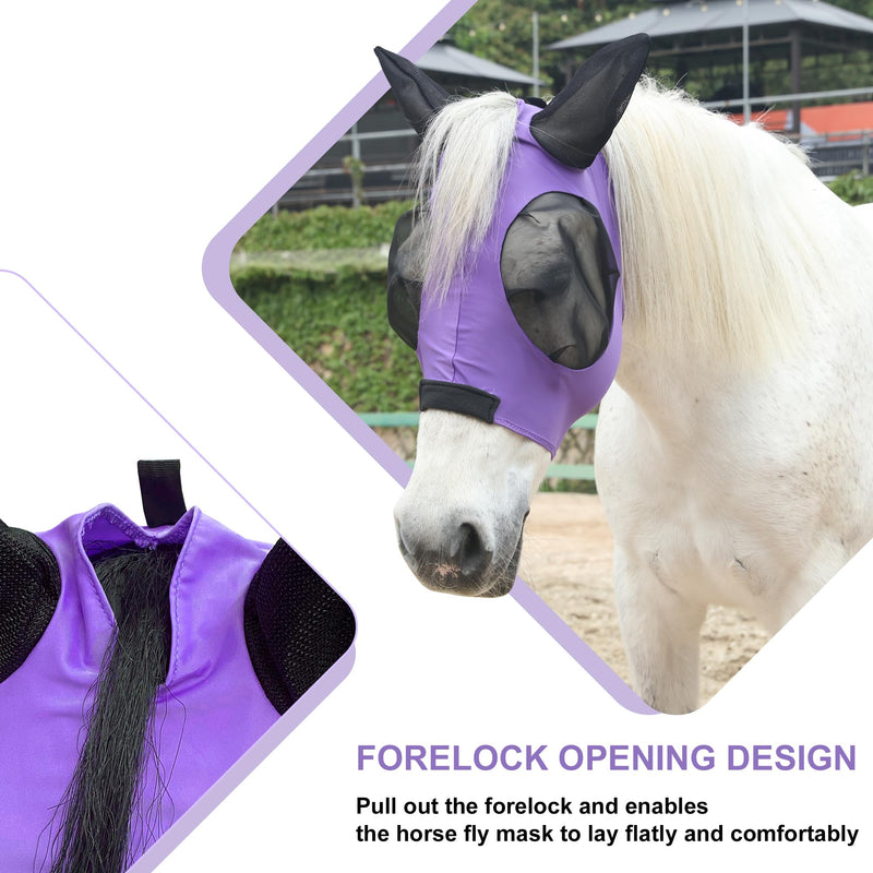 Stretchy Horse Fly Mask for Horses, Soft Lycra Equine Mesh Mask, Elasticity Horse Face Covering, Breathable&UV Protection, Violet, Cob Cob (Medium)