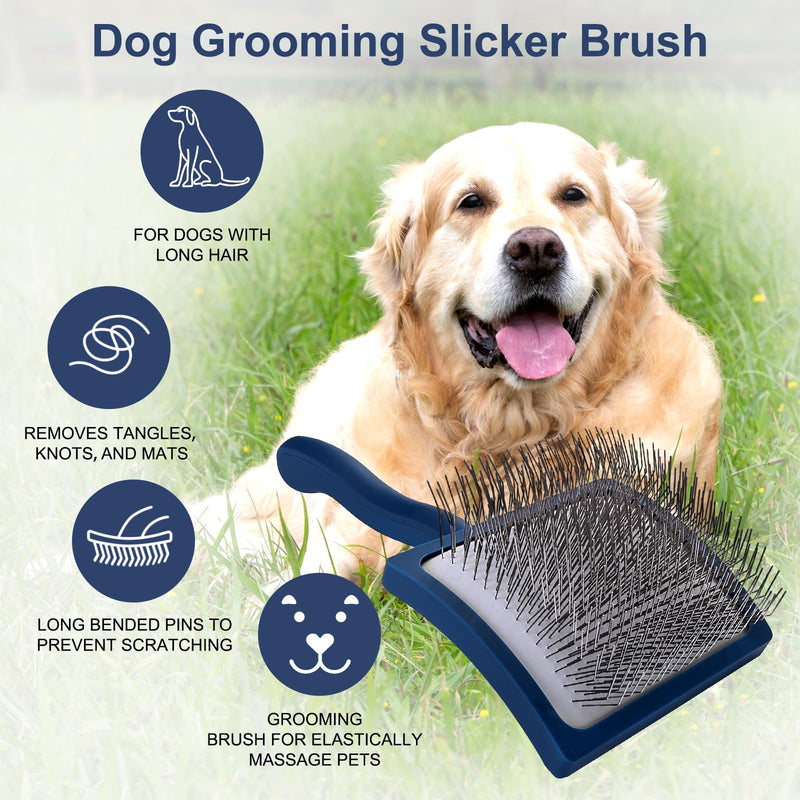 Slicker Dog Brush and Comb Grooming Kit for Dogs – Extra Long Pin Slicker for Long haired Dogs, Detangling Dematting & Grooming Brush for Goldendoodles & Poodles, Reduce Shedding, for Home Use