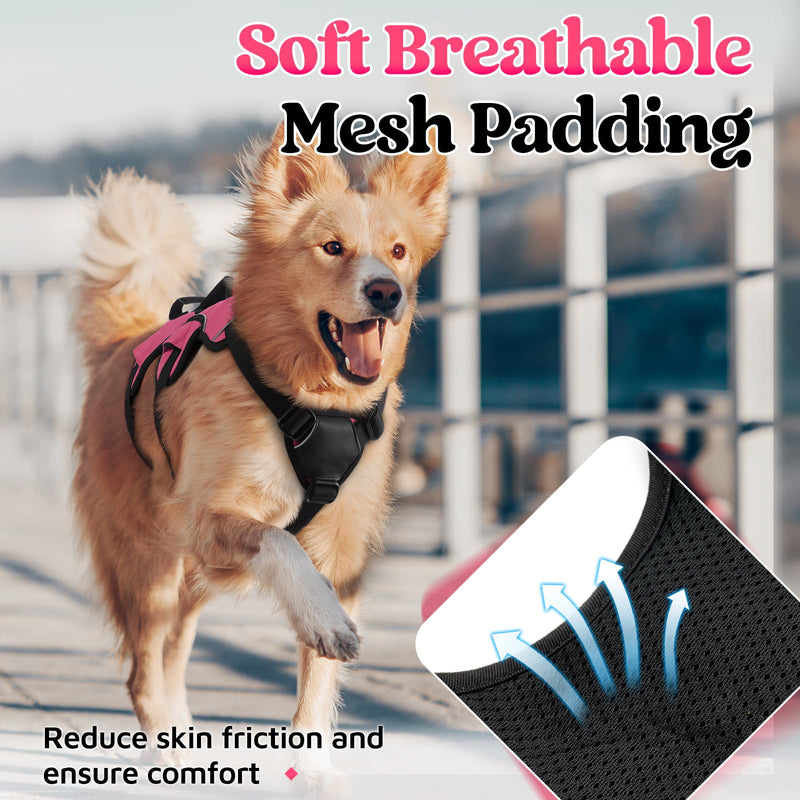 rabbitgoo Escape-Proof Dog Harness Medium with Large Handle, Anti-Pull Reflective Working Service Pets Vest, Breathable Pets Vest, Adjustable Lift Support Body Harness Large Dogs Outdoor, M, Pink M (Pack of 1)