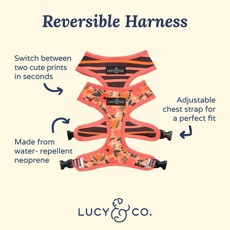 Lucy & Co. Reversible Dog Harness Walking Halter - Best Designer Pet Harnesses for Extra Small Medium Large XL Dogs Plus Pug Breeds - Padded Adjustable Puppy Vest for Easy Walking X-Large The Posy Pink Reversible Dog Harness - PawsPlanet Australia