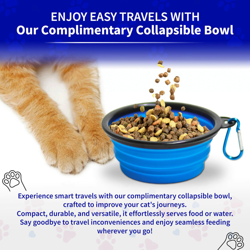 Pet Fit For Life - Vibrant Collapsible Travel Cat Litter Box - Portable, Foldable, Compact Design with Bonus Water Bowl - Ideal for Car & Camping - Reusable, Cats Safe - Blue, (16"x12"x5") - PawsPlanet Australia