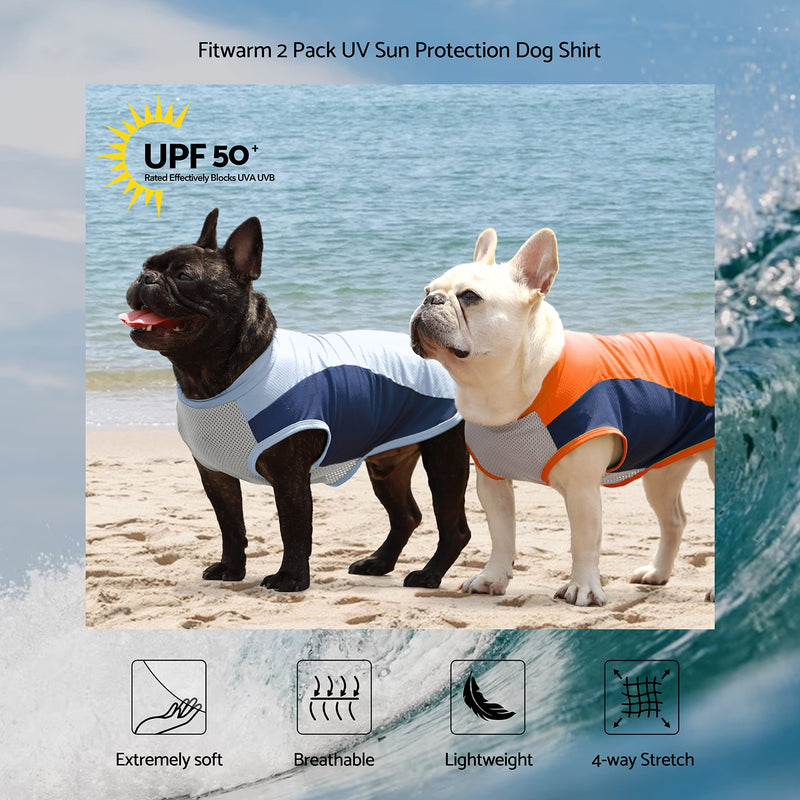 Fitwarm 2 Pack UPF 50+ UV Sun Protection Dog Shirt, Quick Dry Summer Dog Clothes for Small Dogs Boy Girl, Reflective Label, Lightweight Breathable Cooling Vest, Pet Cat Outfit, Orange, Blue, XL X-Large Orange-Blue - PawsPlanet Australia