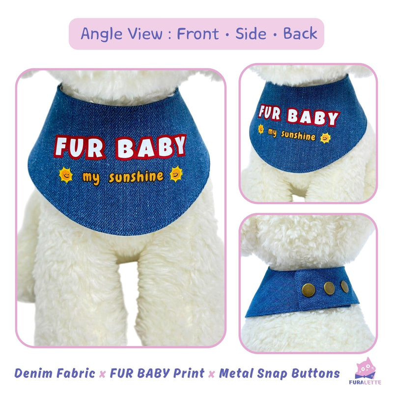 Denim Dog Bandana – Fur Baby Print, Soft & Durable Pet Scarf with Adjustable Metal Snap Buttons for Dogs & Cats (X-Large) X-Large - PawsPlanet Australia