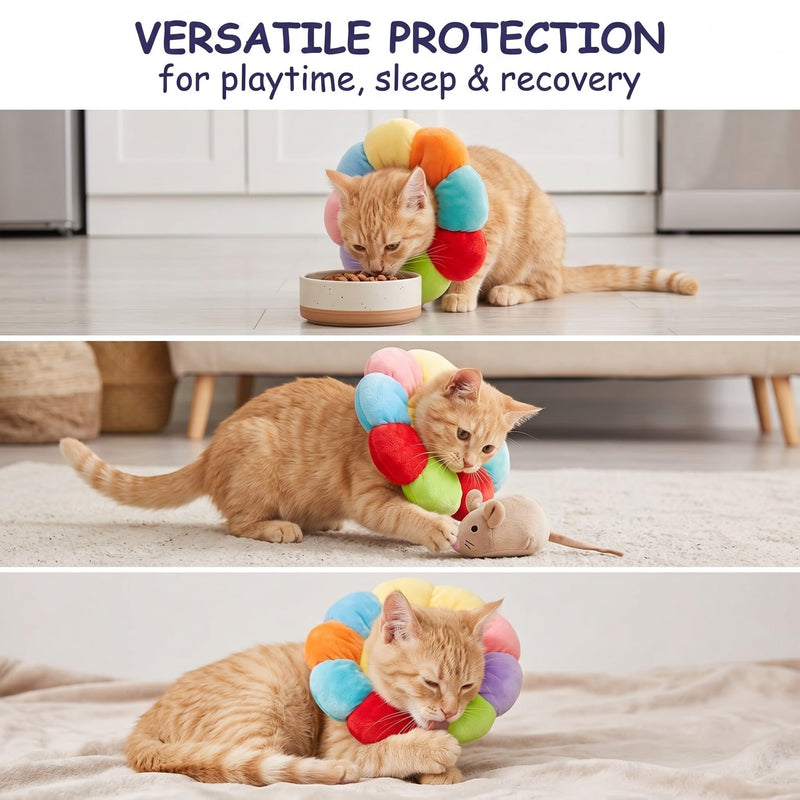 Cat neck brace size S, 1 piece, soft lick protection collar for cats and small dogs, Elizabethan collar, colorful, post-surgery