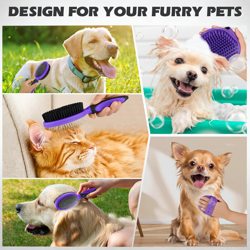 2PCS Pet Grooming Tools - Double-Sided Brush for Shedding and Bathing, Suitable for Short/Long Haired Dogs Cats and Horses, Deshedding Dog Brush, Mane & Tail Combs for Horses - Pet Supplies (Purple) Purple - PawsPlanet Australia