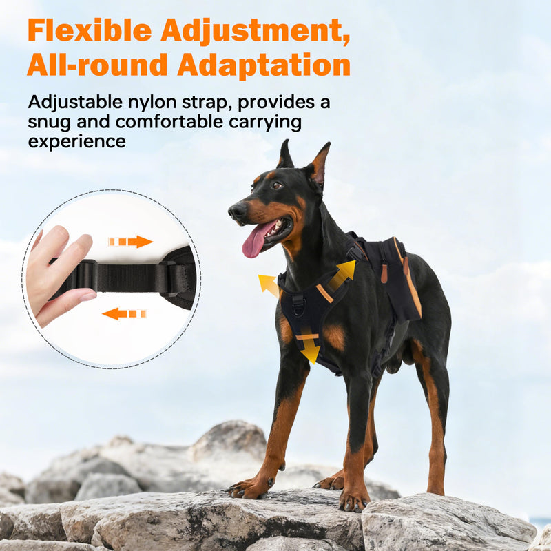 Dog Backpack Harness with Non-Slip Handle, Height-Adjustable Side Pockets Tactical Saddle Bag for Dogs, Lightweight Backpack for Dogs Hiking Walking Training, D-Ring Leash Attachment(75-100LB) Large - PawsPlanet Australia