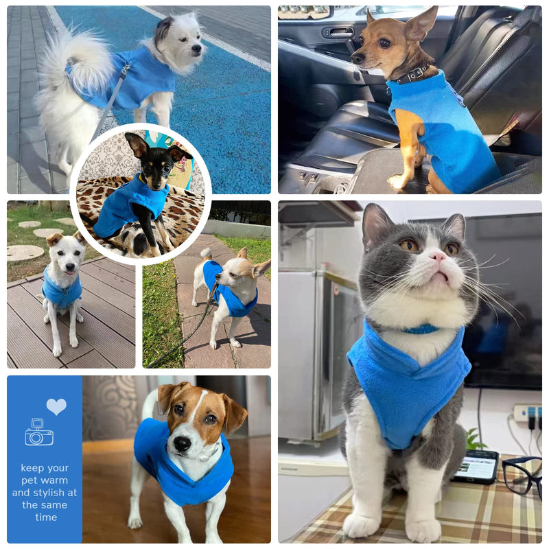 PETCARE Small Dog Sweater Cat Fleece Vest Soft Dog Jacket with Leash O-Ring Winter Warm Pet Pullover Coat Puppy Clothes for Small Dogs Cats Chihuahua Apparel Shih Tzu Costume, Blue M (Suggest 6-12 lbs)