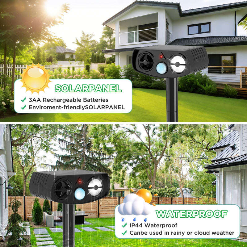 Solar Animal Repeller Outdoor, Motion Activated Ultrasonic Pest Deterrent with LED Light, Waterproof Repellent for Yard Garden, Raccoon Squirrel Rabbit Cat Dog, 2 Pack Matte Black - PawsPlanet Australia
