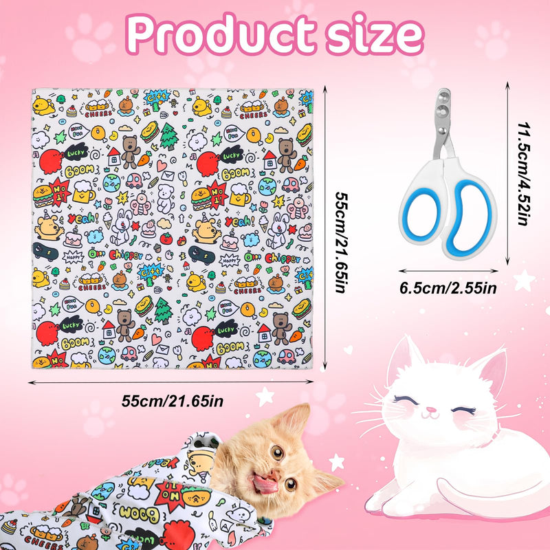 Cat Grooming Wrap Self-Adhesive Cat Swaddle Restraint with Nail Clipper Anti Bite Scratch Escape Pet Burrito Blanket Tool Supplies for Nail Trimming Clipping Cutting Teeth Brushing Ear Cleaning - PawsPlanet Australia