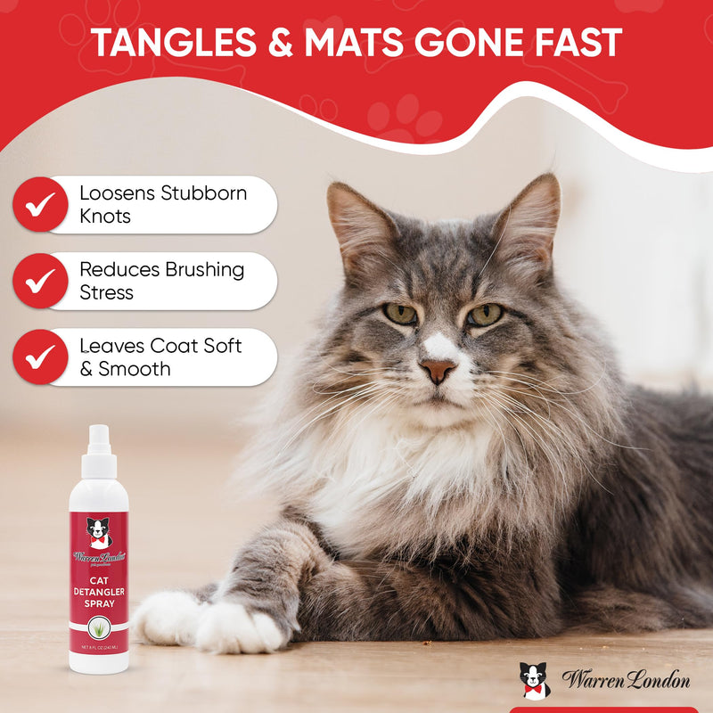 Warren London Cat Detangler Spray Bundle with Pin Brush for Matted Hair | Leave in Conditioner Pet Detangling Spray that Demattes & Refreshes | 8oz w/Pin Brush 8oz w/ Pin Brush - PawsPlanet Australia