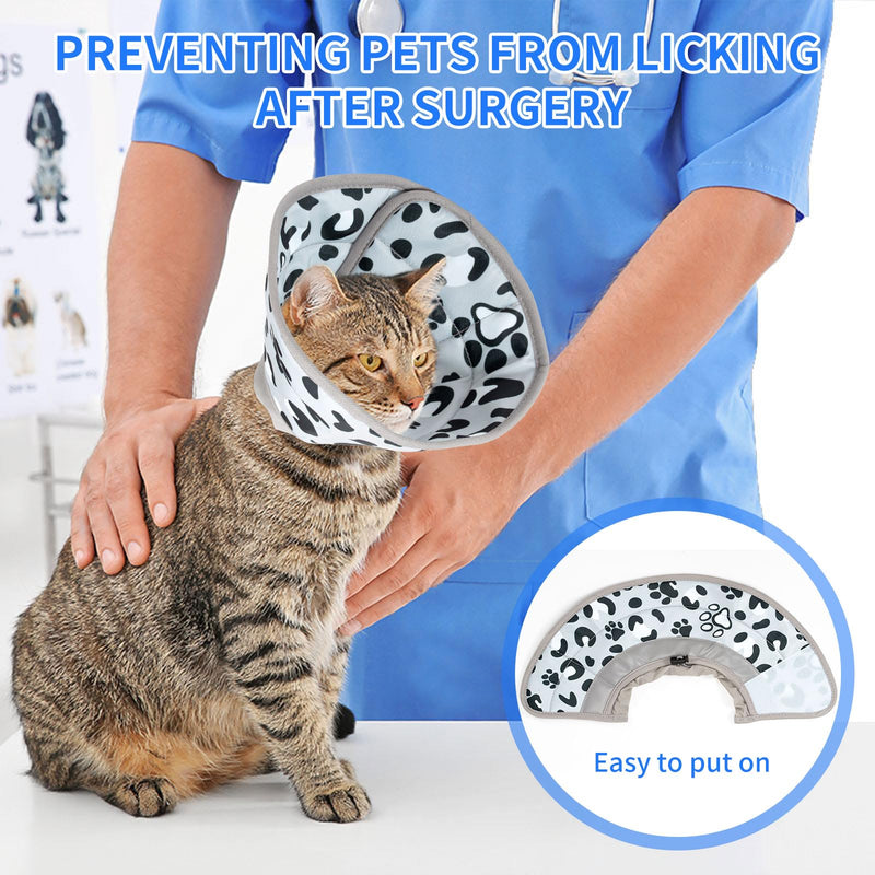 Soft, Adjustable Elizabethan Collar & Cone - Cat Recovery Collar for After Surgery - Grey, M