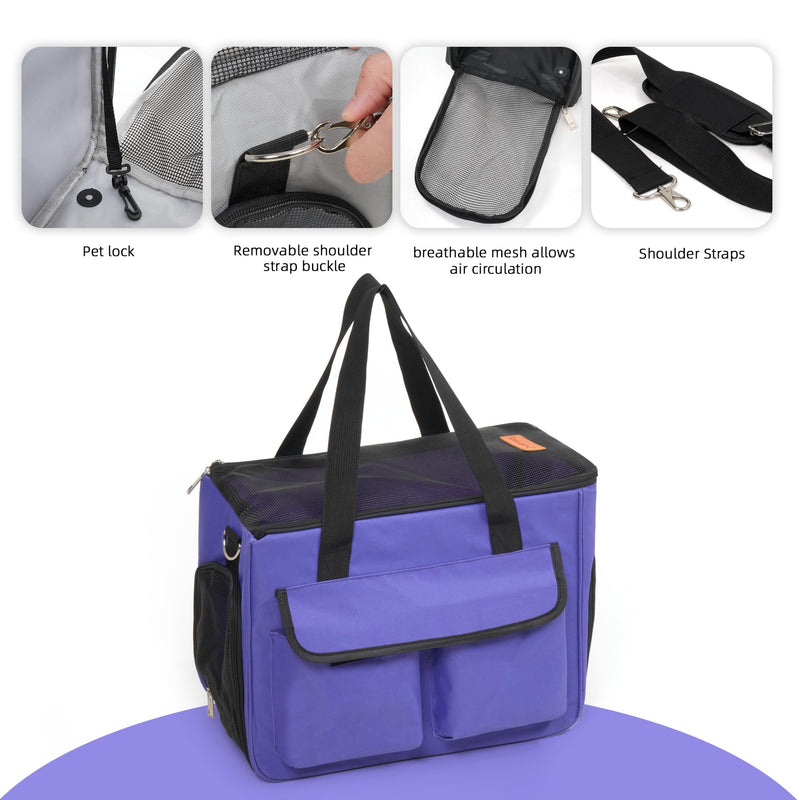 Cat & Dog Carrier for Pets Up to 15 Lbs, Airline Approved Soft-Sided Collapsible Pet Carrier for Cats & Dogs, Cat Carrier with Breathable Mesh, Padded Interior – Ideal for Car Rides, Daily Use(purple) purple - PawsPlanet Australia