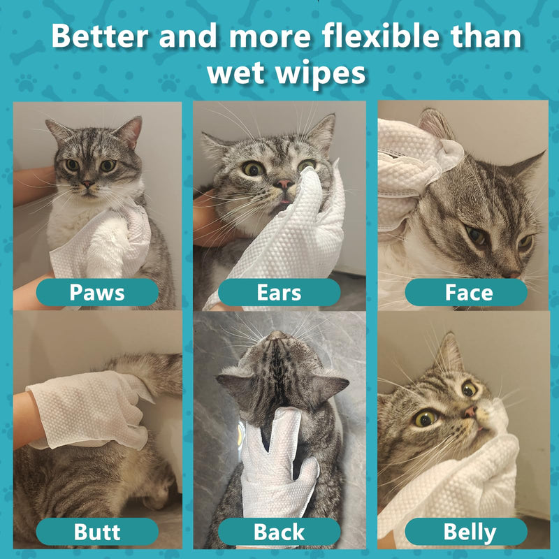 6PCS Unscented Extra Thick Pet Glove Wipes for Dogs & Cats, Dog Cat Washing Cleaning Gloves, Dog Grooming Bath Gloves for Daily Care and Traveling, Rinse Free 6 PCS - PawsPlanet Australia