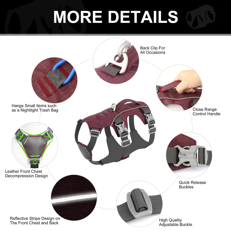 Escape Proof Dog Harness Medium Sized Dog, Reflective No Pull Dog Vest with Handle, Lightweight Full Body Pet Harness Adjustable for Walking,Training(Maroon,Chest:17-32") M: Chest 17-32", Fit 25-55 lbs Maroon - PawsPlanet Australia