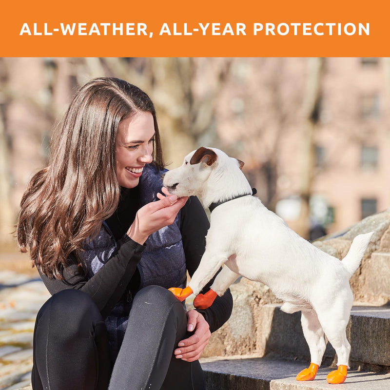 PawZ Rubber Dog Boots for Small Paws - All-Weather Waterproof Dog Shoes, Anti-Slip Traction for Rain, Snow, Mud & Hot Pavement - Pull-On Dog Booties, Orange - X-Small (1.5"-2") - Pack of 24