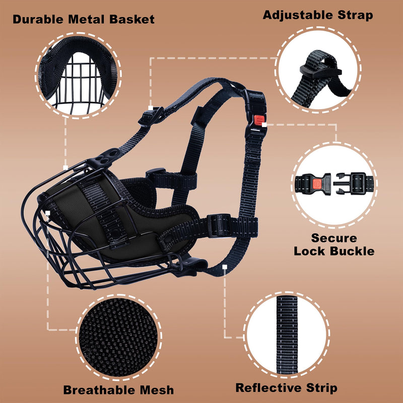 OOPSDOGGY Metal Dog Muzzle for Large Dog, Adjustable Brethable Wire Basket for Rottweiler to Prevent Biting Chewing (Black) Black