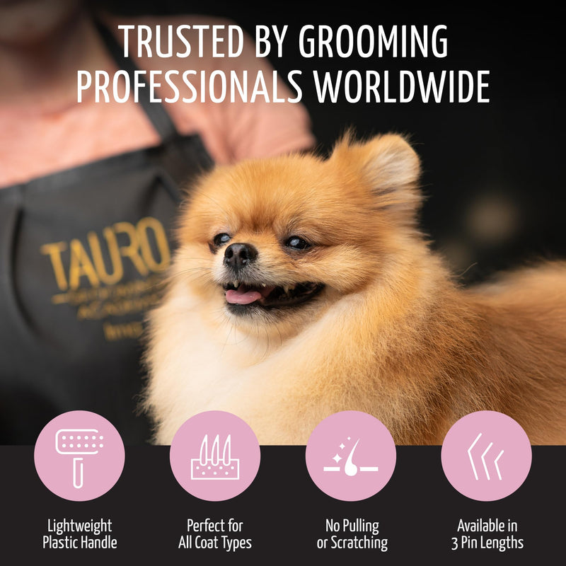 Tauro Pro Line Slicker Dog Brush for Shedding - Detangler for Dense & Long Hair - Dematting Pet Slicker Brush for Dogs & Cat, Doodle Grooming, Non-Slip Grip, Soft Pin (Size S - Pink) Soft Pins: 0.98 in (S) - PawsPlanet Australia