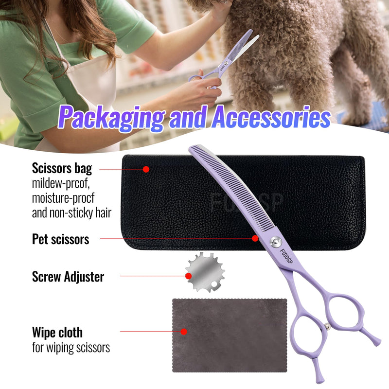 Professional Curved Thinning Shears Dog Grooming Scissors 6.5'' Macarone Series Purple Curve Thinner Scissors for Grooming Small Dogs Pet 48 Teeth Japan 440C(Curved Thinner,6.5) 6.5 in Curved Thinners Macaron Purple - PawsPlanet Australia