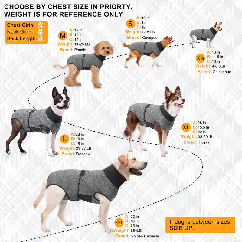 BEAUTYZOO Dog Recovery Suit Female After Surgery Spay, Soft Dog Surgery Suit E-Collar & Cone Alternative, Male Dog Neuter Surgical Onesies,Anti Licking Wounds Dog Bodysuit, Post-Operative Vest Clothes Small (Back:12'', Chest: 16") Grey