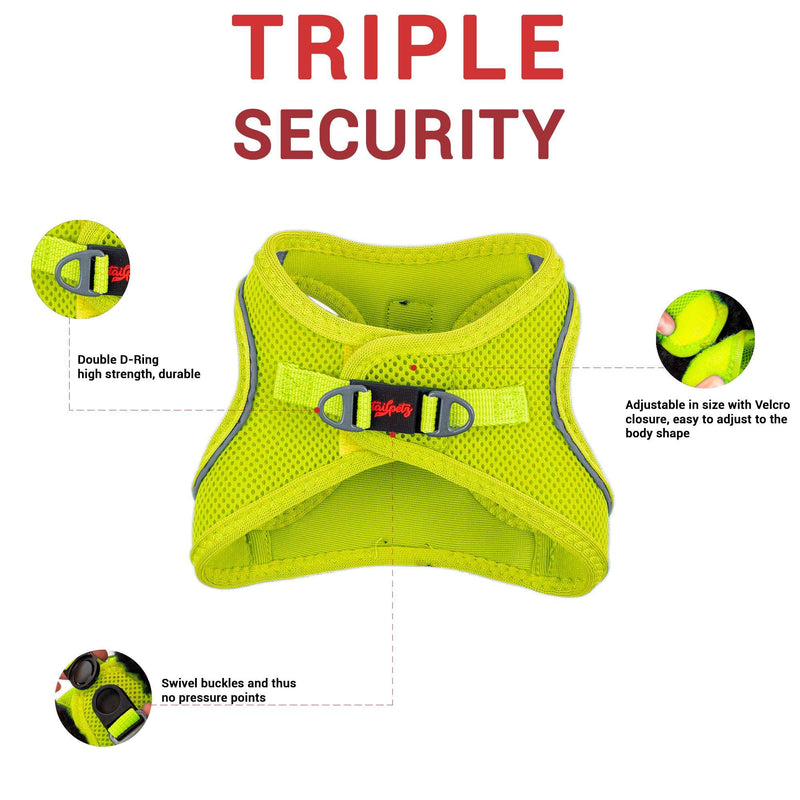 Tailpetz Extra Small Dog Harness, Adjustable Step in No Pull Harness for Small Dogs, Reflective Puppy Harness for Puppy Training, Boy Girl Dog Vest Harness (Neon Lime, XS) X-Small (Chest:14"-16") Neon Lime - PawsPlanet Australia