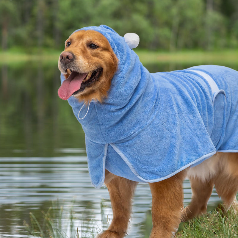 Dog Bath Towel Robe - Quick Drying Absorbent Hooded Dog Bathrobe Towel for Bath Grooming Beach Trip Pool - Soft Cozy Adjustable Dog Drying Coat Hoodie for Meidum Large Dog X-Large: chest girth 27"-42" - PawsPlanet Australia