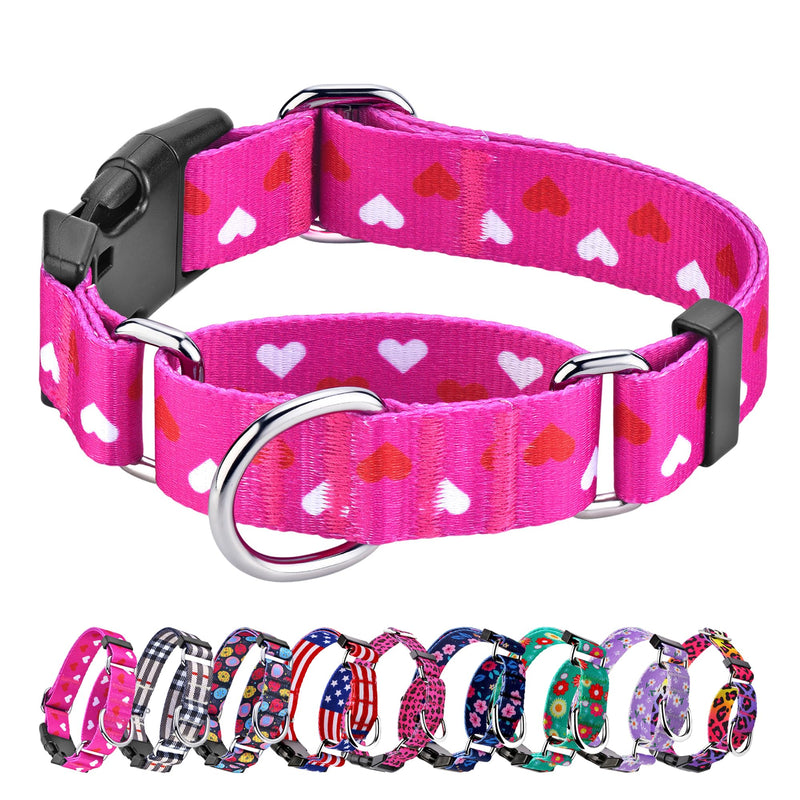 Hikiko Valentine's Day Dog Collar for Small Medium Large Dogs Adjustable Heart Martingale Collars with Quick Release Buckle (Pink Love,M) Pink Love