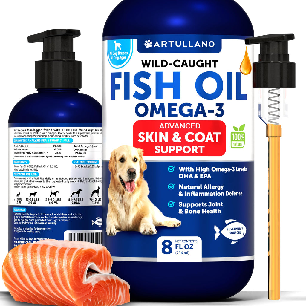 Omega 3 Fish Oil for Dogs - Better Than Salmon Oil for Dogs - Dog Fish Oil - Fish Oil Liquid for Pets EPA DHA - Skin and Coat Food Supplement for Dogs - Allergy, Itch, Shedding, Dry Skin, Joints 8 OZ